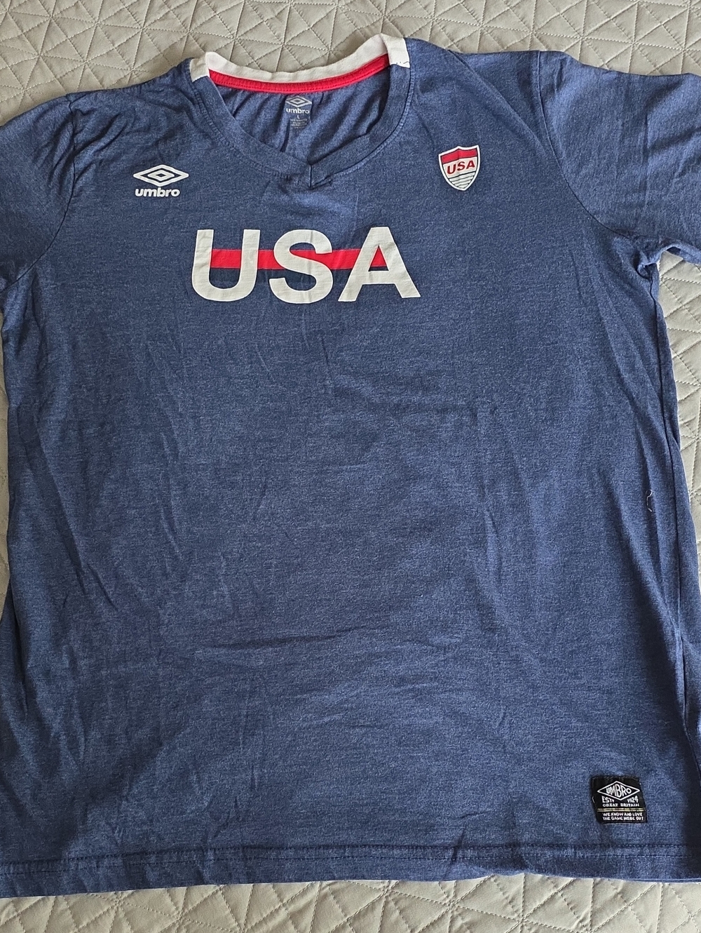Umbro Men’s Blue USA Graphic Tee with White and Red Accents